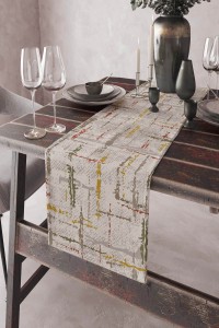 Sarı Vintage Desenli Premium Masa Örtüsü Runner RNR408 Sarı Vintage Desenli Premium Masa Örtüsü Runner RNR408