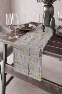 Sarı Vintage Desenli Premium Masa Örtüsü Runner RNR410 Sarı Vintage Desenli Premium Masa Örtüsü Runner RNR410