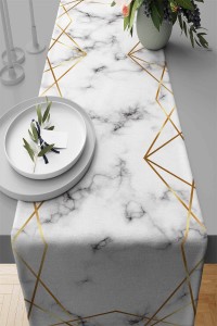 Gold Prizma Desen Premium Masa Örtüsü Runner RNR419 Gold Prizma Desen Premium Masa Örtüsü Runner RNR419