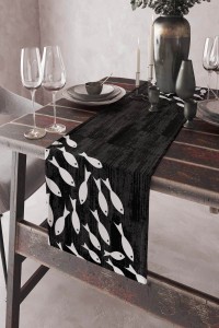 Siyah Balık Desen Mutfak Premium Masa Örtüsü Runner RNR423 Siyah Balık Desen Mutfak Premium Masa Örtüsü Runner RNR423