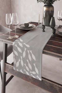 Gri Balık Desenli Mutfak Premium Masa Örtüsü Runner RNR425 Gri Balık Desenli Mutfak Premium Masa Örtüsü Runner RNR425