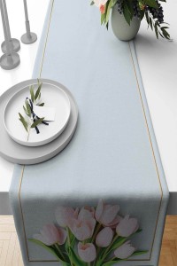 Mavi Çiçek Desenli Premium Masa Örtüsü Runner RNR441 Mavi Çiçek Desenli Premium Masa Örtüsü Runner RNR441