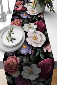 Çok Renkli Çiçekli Desen Premium Masa Örtüsü Runner RNR448 Çok Renkli Çiçekli Desen Premium Masa Örtüsü Runner RNR448