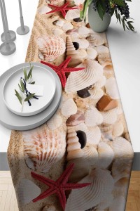 Bej Deniz Kabuklu Premium Masa Örtüsü Runner RNR450 Bej Deniz Kabuklu Premium Masa Örtüsü Runner RNR450