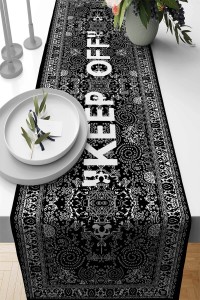 Siyah Keep Off Desenli Premium Masa Örtüsü Runner RNR453 Siyah Keep Off Desenli Premium Masa Örtüsü Runner RNR453