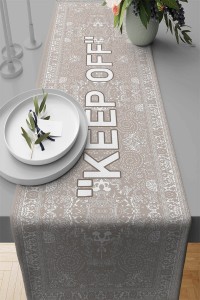 Bej Keep Off Desenli Premium Masa Örtüsü Runner RNR454 Bej Keep Off Desenli Premium Masa Örtüsü Runner RNR454