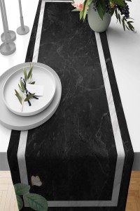 Füme Çiçekli Desen Premium Masa Örtüsü Runner RNR458 Füme Çiçekli Desen Premium Masa Örtüsü Runner RNR458