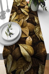 Gold Yapraklı Desen Premium Masa Örtüsü Runner RNR460 Gold Yapraklı Desen Premium Masa Örtüsü Runner RNR460