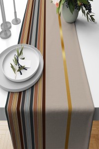 Bej Çizgi Desenli Premium Masa Örtüsü Runner RNR465 Bej Çizgi Desenli Premium Masa Örtüsü Runner RNR465