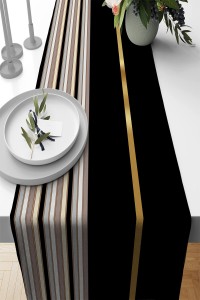 Siyah Çizgi Desenli Premium Masa Örtüsü Runner RNR467 Siyah Çizgi Desenli Premium Masa Örtüsü Runner RNR467