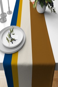 Bej Çizgi Desenli Premium Masa Örtüsü Runner RNR473 Bej Çizgi Desenli Premium Masa Örtüsü Runner RNR473