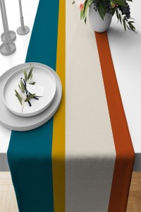 Kiremit Çizgi Desenli Premium Masa Örtüsü Runner RNR477 Kiremit Çizgi Desenli Premium Masa Örtüsü Runner RNR477