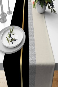 Siyah Avangarde Desenli Premium Masa Örtüsü Runner RNR482 Siyah Avangarde Desenli Premium Masa Örtüsü Runner RNR482