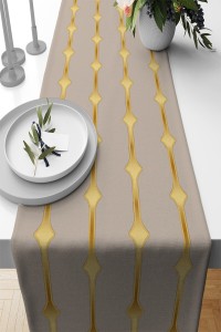 Vizon Çizgi Desenli Premium Masa Örtüsü Runner RNR494 Vizon Çizgi Desenli Premium Masa Örtüsü Runner RNR494