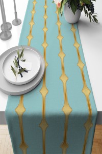 Turkuaz Çizgi Desenli Premium Masa Örtüsü Runner RNR497 Turkuaz Çizgi Desenli Premium Masa Örtüsü Runner RNR497