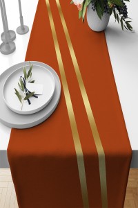 Turuncu Çizgili Desen Premium Masa Örtüsü Runner RNR502 Turuncu Çizgili Desen Premium Masa Örtüsü Runner RNR502