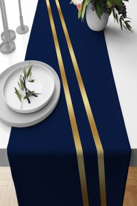 Lacivert Çizgili Desen Premium Masa Örtüsü Runner RNR506 Lacivert Çizgili Desen Premium Masa Örtüsü Runner RNR506