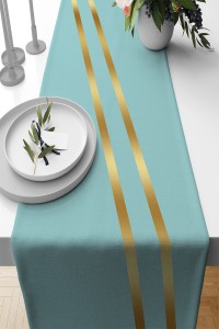 Turkuaz Çizgi Desenli Premium Masa Örtüsü Runner RNR507 Turkuaz Çizgi Desenli Premium Masa Örtüsü Runner RNR507