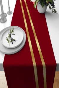Bordo Çizgi Desenli Premium Masa Örtüsü Runner RNR508 Bordo Çizgi Desenli Premium Masa Örtüsü Runner RNR508