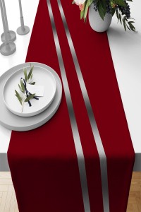 Bordo Çizgi Desenli Premium Masa Örtüsü Runner RNR511 Bordo Çizgi Desenli Premium Masa Örtüsü Runner RNR511