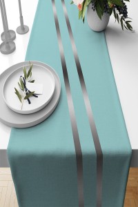 Turkuaz Çizgi Desenli Premium Masa Örtüsü Runner RNR512 Turkuaz Çizgi Desenli Premium Masa Örtüsü Runner RNR512