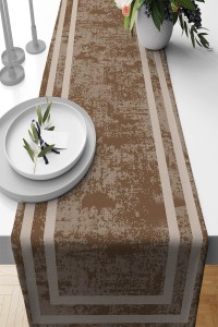 Vizon Çerçeveli Desen Premium Masa Örtüsü Runner RNR519 Vizon Çerçeveli Desen Premium Masa Örtüsü Runner RNR519
