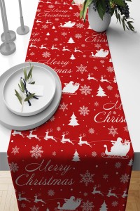 Kırmızı Yılbaşı Desenli Premium Masa Örtüsü Runner RNR540 Kırmızı Yılbaşı Desenli Premium Masa Örtüsü Runner RNR540
