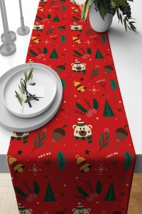 Kırmızı Yılbaşı Desenli Premium Masa Örtüsü Runner RNR543 Kırmızı Yılbaşı Desenli Premium Masa Örtüsü Runner RNR543