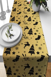 Gold Yeni Yıl Temalı Premium Masa Örtüsü Runner RNR546 Gold Yeni Yıl Temalı Premium Masa Örtüsü Runner RNR546