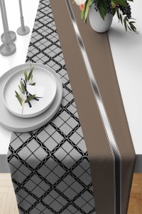 Bej Ekoseli Desen Premium Masa Örtüsü Runner RNR582 Bej Ekoseli Desen Premium Masa Örtüsü Runner RNR582