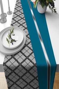 Turkuaz Ekoseli Desen Premium Masa Örtüsü Runner RNR584 Turkuaz Ekoseli Desen Premium Masa Örtüsü Runner RNR584