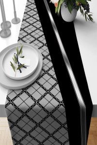 Siyah Ekoseli Desen Premium Masa Örtüsü Runner RNR591 Siyah Ekoseli Desen Premium Masa Örtüsü Runner RNR591
