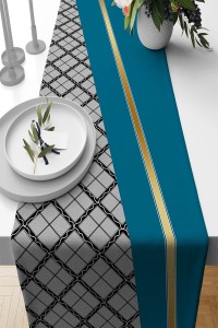 Turkuaz Ekoseli Desen Premium Masa Örtüsü Runner RNR599 Turkuaz Ekoseli Desen Premium Masa Örtüsü Runner RNR599