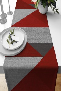 Kırmızı Geometrik Desenli Premium Masa Örtüsü Runner RNR605 Kırmızı Geometrik Desenli Premium Masa Örtüsü Runner RNR605