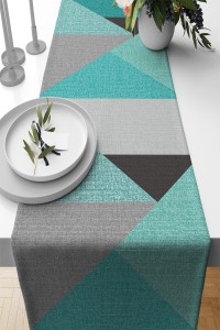 Turkuaz Geometrik Desenli Premium Masa Örtüsü Runner RNR608 Turkuaz Geometrik Desenli Premium Masa Örtüsü Runner RNR608