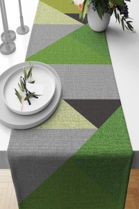 Yeşil Geometrik Desenli Premium Masa Örtüsü Runner RNR609 Yeşil Geometrik Desenli Premium Masa Örtüsü Runner RNR609