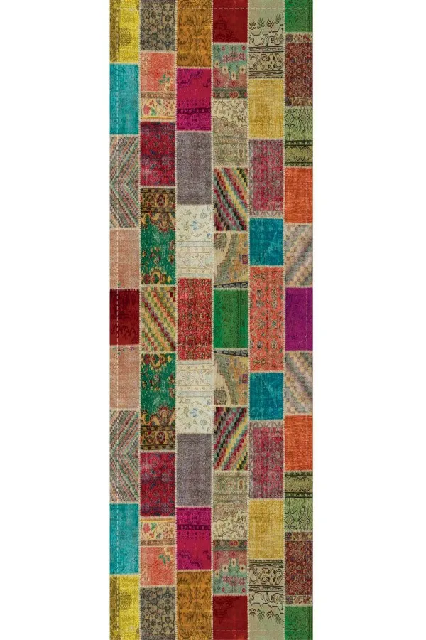 Renkli Runner Modelleri Çok Renkli Patchwork Premium Masa Örtüsü Runner RNR291