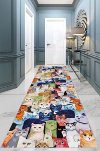 Çok Renkli Kaymaz Taban Yıkanan Kedili Kesme Yolluk AR1299 Çok Renkli Kaymaz Taban Yıkanan Kedili Kesme Yolluk AR1299