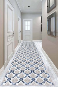 Mavi Kaymaz Taban Damask Kesme Rulo Özel Ölçülü Yolluk AR347 Mavi Kaymaz Taban Damask Kesme Rulo Özel Ölçülü Yolluk AR347