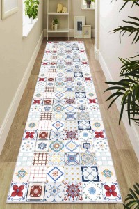 Kırmızı Kaymaz Çini Desen Kesme Rulo Özel Ölçü Yolluk AR454 Kırmızı Kaymaz Çini Desen Kesme Rulo Özel Ölçü Yolluk AR454