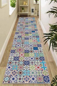 Renkli Kaymaz Çini Desen Kesme Rulo Özel Ölçülü Yolluk AR499 Renkli Kaymaz Çini Desen Kesme Rulo Özel Ölçülü Yolluk AR499