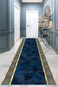 Lacivert Gold Kaymaz Çerçeveli Özel Ölçü Rulo Yolluk AR721 Lacivert Gold Kaymaz Çerçeveli Özel Ölçü Rulo Yolluk AR721