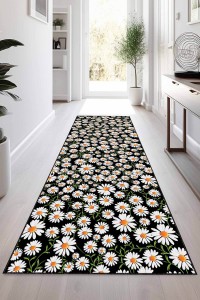 Siyah Kaymaz Papatyalı Kesme Rulo Özel Ölçülü Yolluk VH099 Siyah Kaymaz Papatyalı Kesme Rulo Özel Ölçülü Yolluk VH099