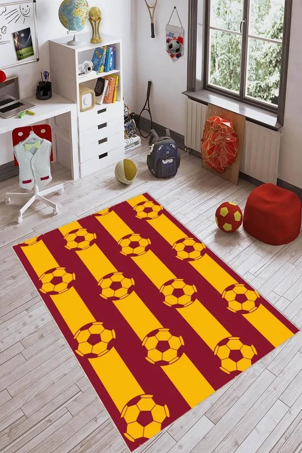 Galatasaray Halı Modelleri Sarı Kırmızı Kaymaz Taban Galatasaray Desenli Halı VH046