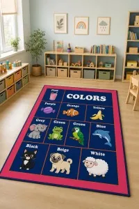 Mavi Kutulu Hayvan Figürlü Çocuk Odası Halısı VH270