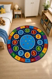 Lacivert Sayı Alfabe Temalı Yuvarlak Çocuk Halısı VH299 Lacivert Sayı Alfabe Temalı Yuvarlak Çocuk Halısı VH299