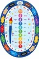 Çocuk Odası Halısı Sayı Ve Harf Desenli Oval Tasarım Çocuk odasında lacivert kenarlı, rakam, harf ve renk adı motifli oval çocuk odası halısı
