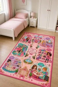 Pembe Prenses Temalı Dijital Baskılı Çocuk Halısı VH302 Pembe Prenses Temalı Dijital Baskılı Çocuk Halısı VH302