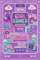 Çok renkli oyuncu halısında girl gamer yazısı, oyun kumandası, kulaklık, klavye ve kalp motifleri görülür