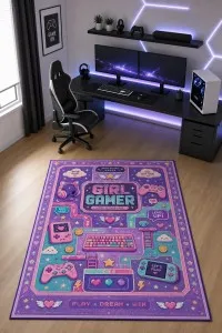 Çok Renkli Girl Gamer Yazılı Oyuncu Halısı VH315